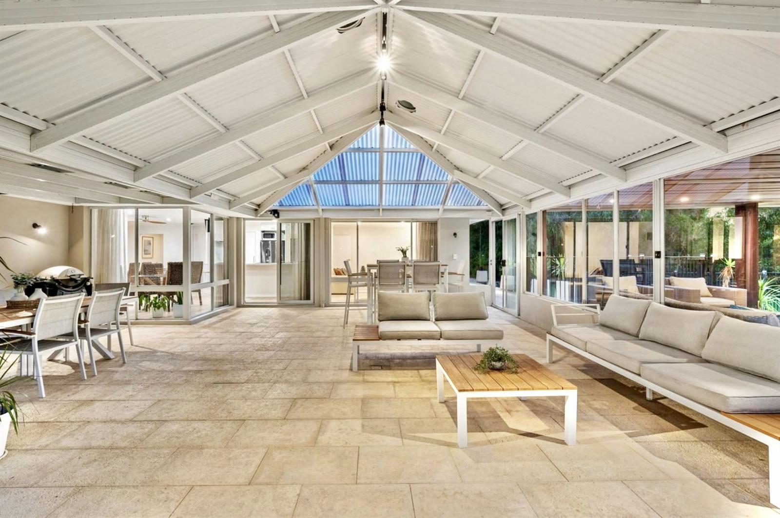 Gazebo lounge seating and limestone paving